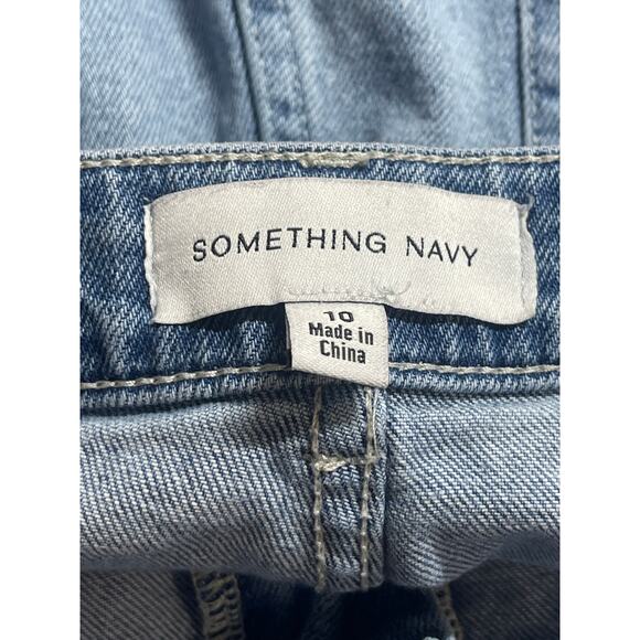 Something Navy Blue Raw Hem High Waisted Straight Leg Denim Jeans Pants Size 10 - Picture 4 of 5